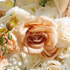 Lofaris Peach and White Roses Artificial Flower Wall with Pampas Grass Elegant Wedding Party Decor