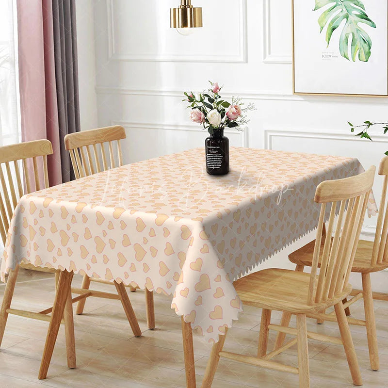Lofaris Peach Heart Pattern Rectangle Tablecloth Cute Love Design Valentine Anniversary Dining Room Decor