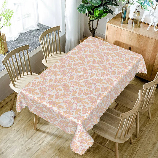 Lofaris Peach Leaf Vine Rectangle Tablecloth Delicate Botanical Pattern Spring Summer Cottagecore Dining Decor