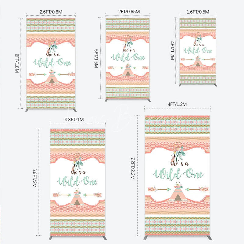 Lofaris Peach Mint Green Boho Tribal Rectangle Arch Backdrop She’s a Wild One Dreamcatcher Teepee Birthday Party Decor