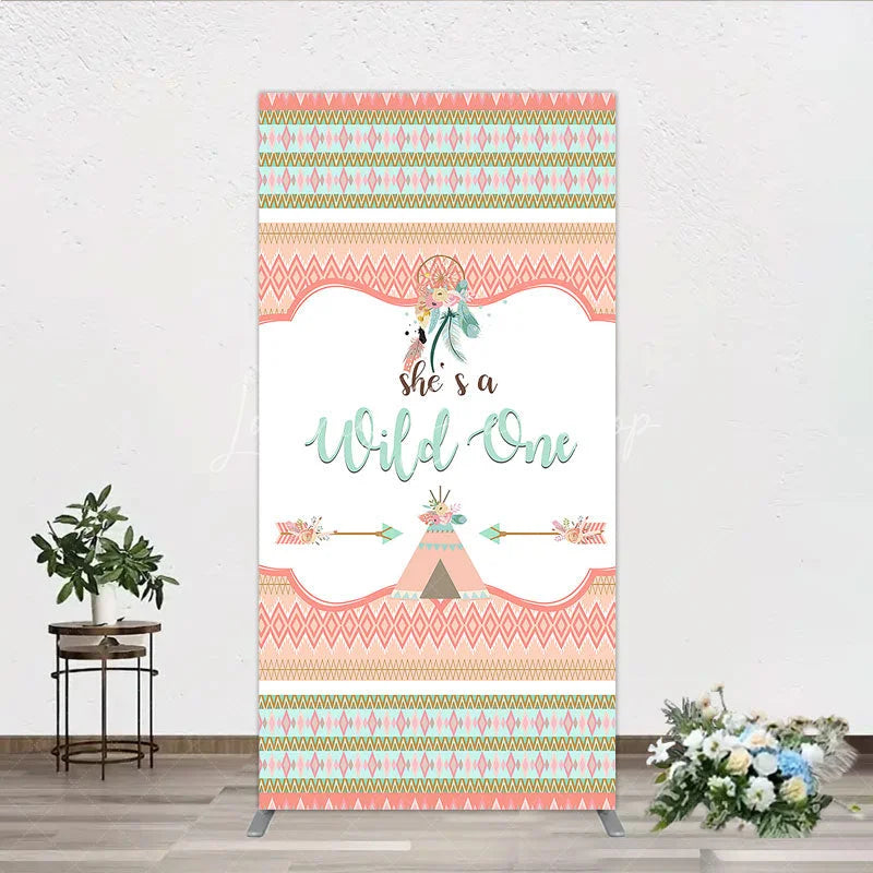 Lofaris Peach Mint Green Boho Tribal Rectangle Arch Backdrop She’s a Wild One Dreamcatcher Teepee Birthday Party Decor