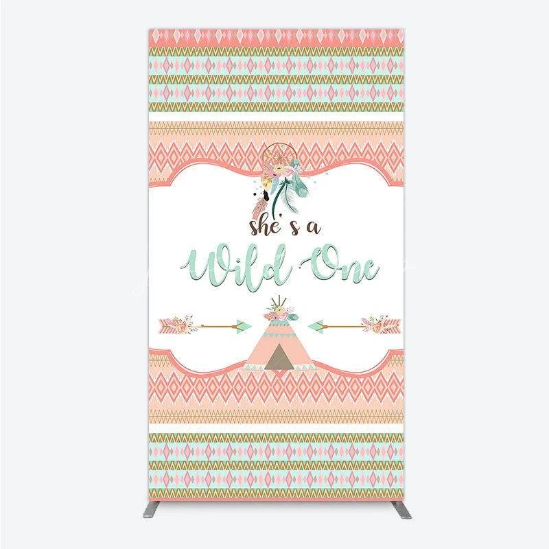 Lofaris Peach Mint Green Boho Tribal Rectangle Arch Backdrop She’s a Wild One Dreamcatcher Teepee Birthday Party Decor