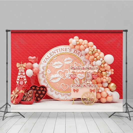 Lofaris Peach Valentine Day Cart Backdrop Kiss Lips Lace Circle Flower Stand Background Sweet Love Photography Prop