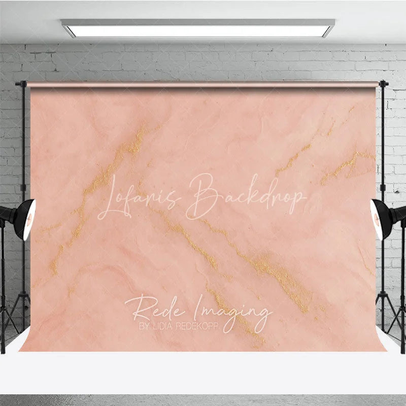 Lofaris Peachy Pink and Gold Vein Marble Texture Photography Backdrop Elegant Abstract Blush Photo Background
