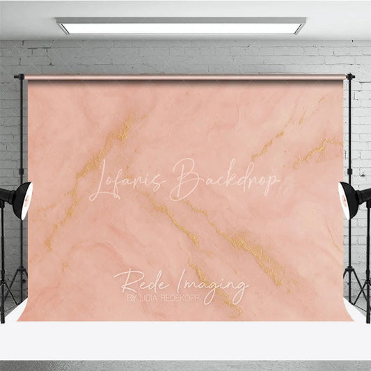Lofaris Peachy Pink and Gold Vein Marble Texture Photography Backdrop Elegant Abstract Blush Photo Background