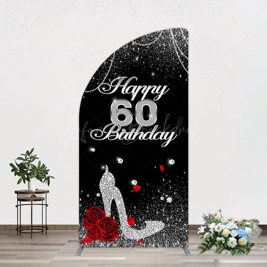 Lofaris Pearl Rose Heels Glitter 60th Birthday Half Moon Arch Backdrop