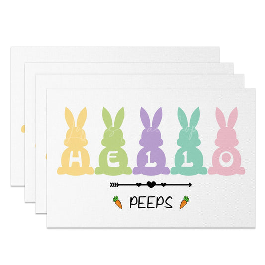 Lofaris Peeps Colorful Bunny Hello Easter Set Of 4 Placemats