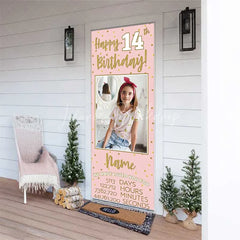 Lofaris Personalized 14th Birthday Door Cover Pink and Gold Photo Custom Name Banner