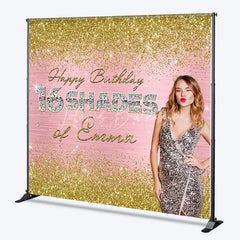 Lofaris Personalized 16 Shades 16th Birthday Backdrop Custom Name Gold Glitter and Pink Glam Party Banner