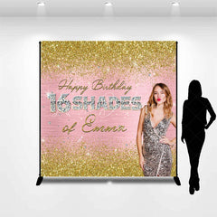 Lofaris Personalized 16 Shades 16th Birthday Backdrop Custom Name Gold Glitter and Pink Glam Party Banner