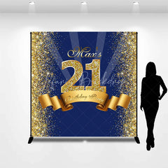 Lofaris Personalized 21st Birthday Backdrop Gold Glitter Number 21 on Navy Blue Background Custom Name Milestone Party Decor