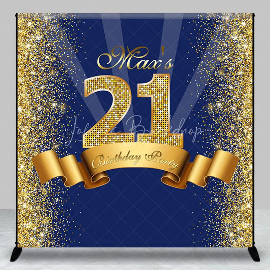 Lofaris Personalized 21st Birthday Backdrop Gold Glitter Number 21 on Navy Blue Background Custom Name Milestone Party Decor