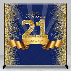 Lofaris Personalized 21st Birthday Backdrop Gold Glitter Number 21 on Navy Blue Background Custom Name Milestone Party Decor