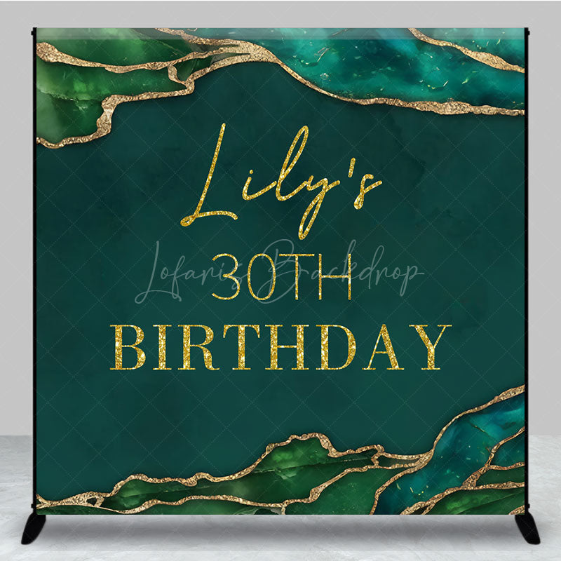 Lofaris Personalized 30th Birthday Backdrop in Emerald Green and Gold Elegant Agate Marble Custom Name Party Decor