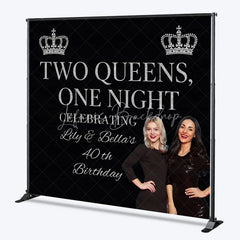 Lofaris Personalized 40th Birthday Two Queens One Night Backdrop Custom Name Silver Crown Party Banner