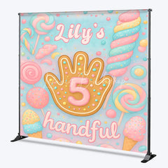 Lofaris Personalized 5 Handful Candy Birthday Backdrop Custom Name Pastel Lollipop Party Banner