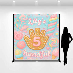 Lofaris Personalized 5 Handful Candy Birthday Backdrop Custom Name Pastel Lollipop Party Banner