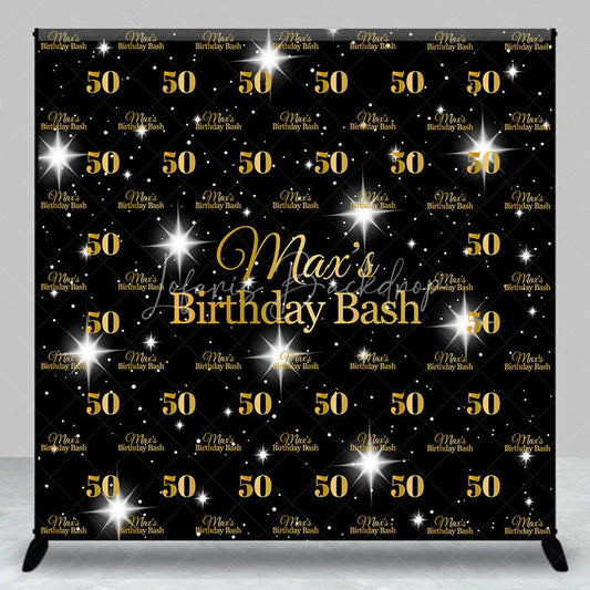 Lofaris Personalized 50th Birthday Bash Backdrop Gold Glitter Number 50 on Black Background Custom Name Milestone Decor