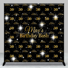 Lofaris Personalized 50th Birthday Bash Backdrop Gold Glitter Number 50 on Black Background Custom Name Milestone Decor