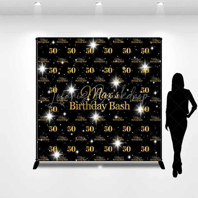 Lofaris Personalized 50th Birthday Bash Backdrop Gold Glitter Number 50 on Black Background Custom Name Milestone Decor