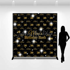 Lofaris Personalized 50th Birthday Bash Backdrop Gold Glitter Number 50 on Black Background Custom Name Milestone Decor