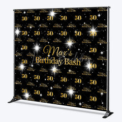 Lofaris Personalized 50th Birthday Bash Backdrop Gold Glitter Number 50 on Black Background Custom Name Milestone Decor