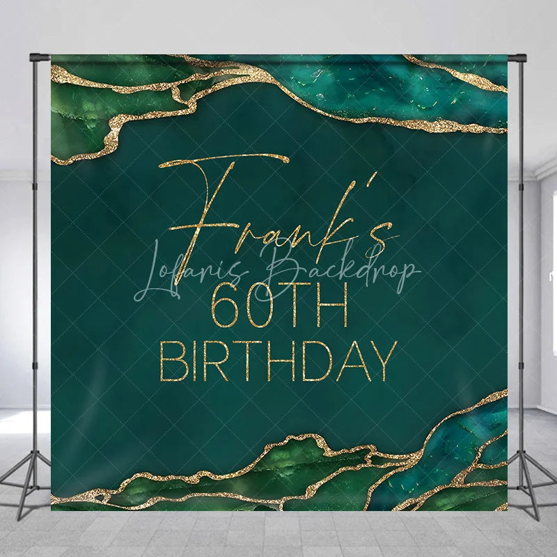 Lofaris Personalized 60th Birthday Backdrop in Emerald Green and Gold Elegant Agate Marble Custom Name Party Decor