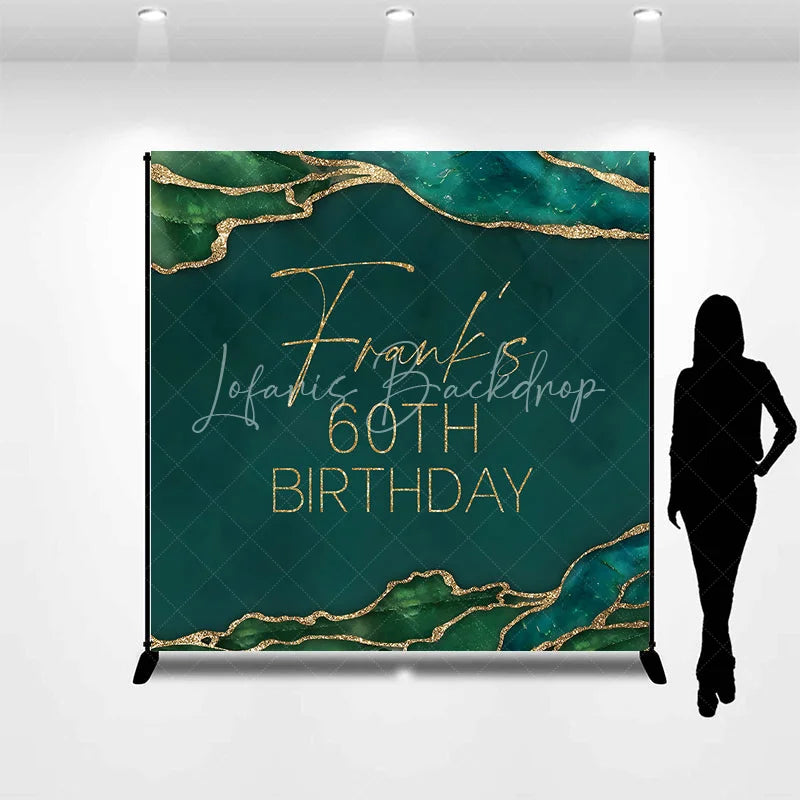 Lofaris Personalized 60th Birthday Backdrop in Emerald Green and Gold Elegant Agate Marble Custom Name Party Decor