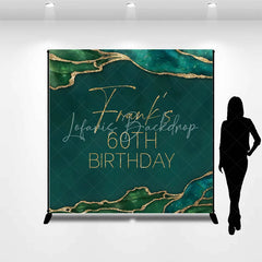Lofaris Personalized 60th Birthday Backdrop in Emerald Green and Gold Elegant Agate Marble Custom Name Party Decor