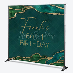 Lofaris Personalized 60th Birthday Backdrop in Emerald Green and Gold Elegant Agate Marble Custom Name Party Decor