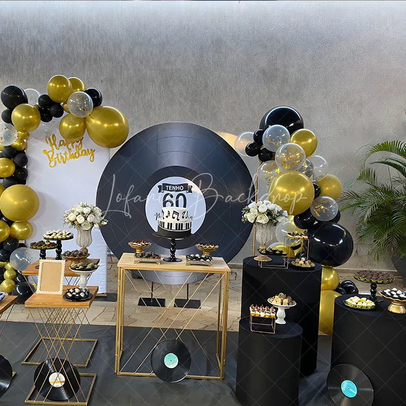 Lofaris Personalized 60th Birthday Vinyl Record Round Backdrop Kit Custom Name for Music Lover Retro Party Decor