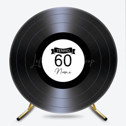 Lofaris Personalized 60th Birthday Vinyl Record Round Backdrop Kit Custom Name for Music Lover Retro Party Decor
