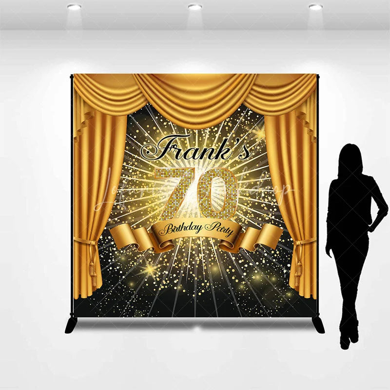 Lofaris Personalized 70th Birthday Party Backdrop Hollywood Gold Curtains and Spotlight Custom Name VIP Event Decor