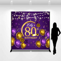 Lofaris Personalized 80th Birthday Backdrop for Her Purple and Gold Balloons Custom Name Elegant Party Photo Booth