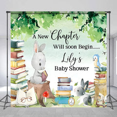 Lofaris Personalized A New Chapter Baby Shower Backdrop Storybook Theme Bunny and Books Party Decor