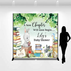 Lofaris Personalized A New Chapter Baby Shower Backdrop Storybook Theme Bunny and Books Party Decor