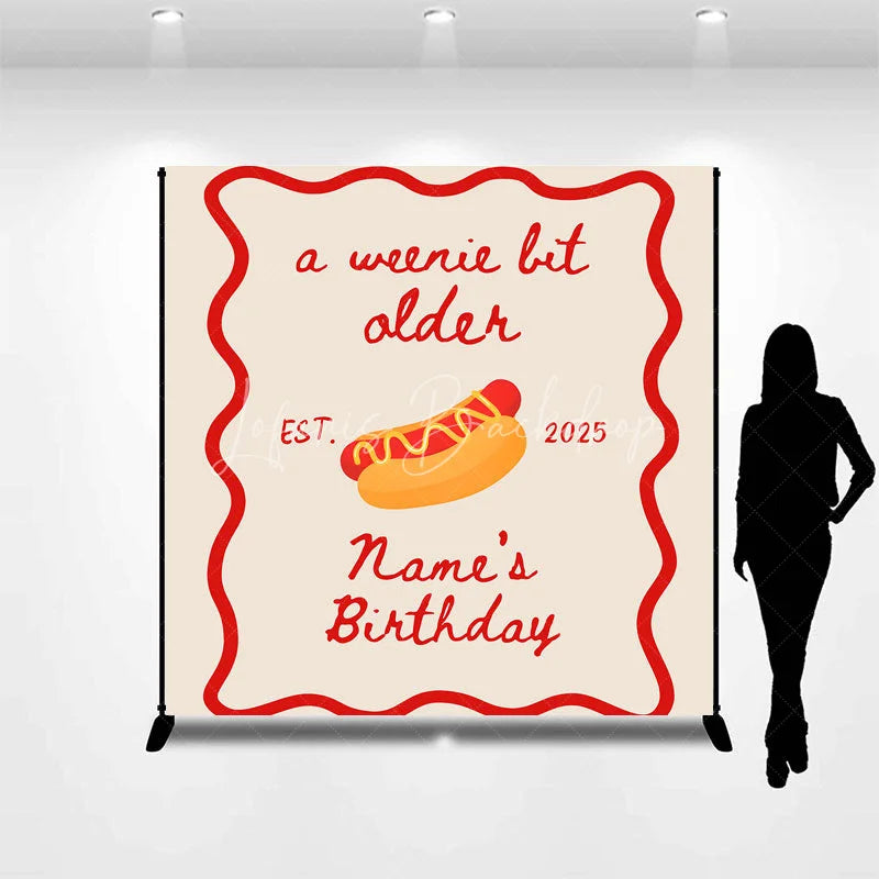 Lofaris Personalized A Weenie Bit Older Birthday Backdrop Custom Name Hot Dog Theme Party Banner