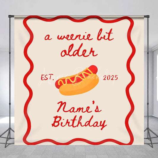 Lofaris Personalized A Weenie Bit Older Birthday Backdrop Custom Name Hot Dog Theme Party Banner