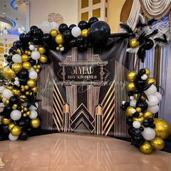 Lofaris Personalized Art Deco Gold 50th Birthday Backdrop Custom Name Gatsby Style Party Banner