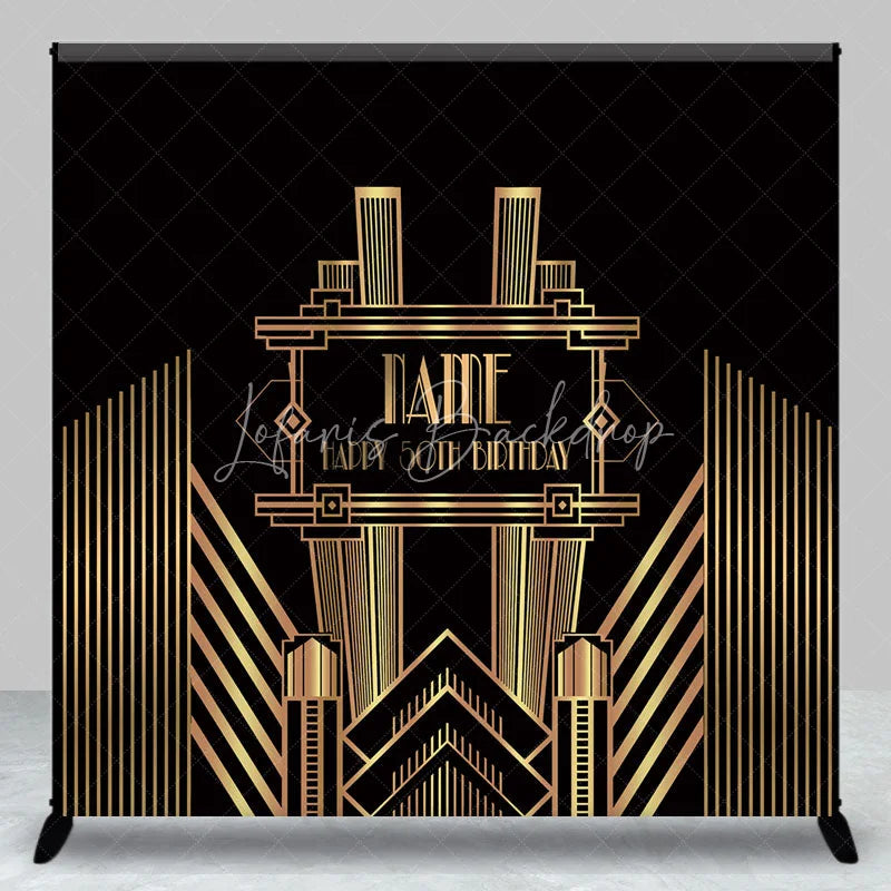 Lofaris Personalized Art Deco Gold 50th Birthday Backdrop Custom Name Gatsby Style Party Banner