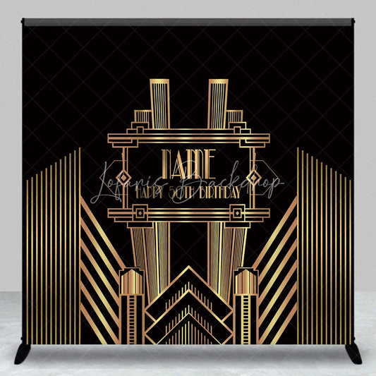 Lofaris Personalized Art Deco Gold 50th Birthday Backdrop Custom Name Gatsby Style Party Banner