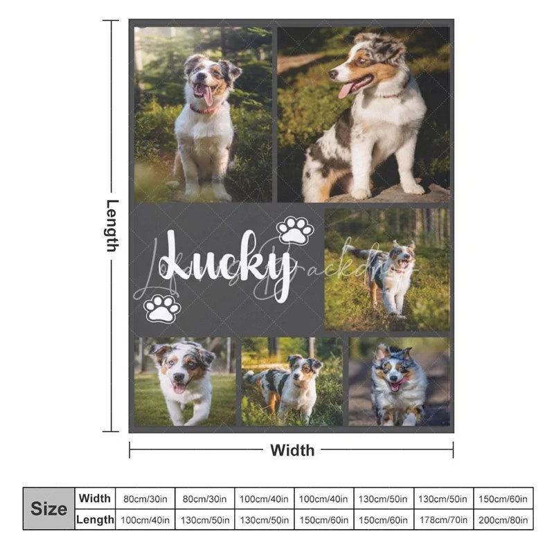 Lofaris Personalized Australian Shepherd Blanket with Custom Name Photo Collage Memorial Gift for Dog Lovers