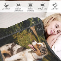Lofaris Personalized Australian Shepherd Blanket with Custom Name Photo Collage Memorial Gift for Dog Lovers