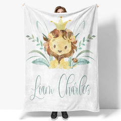 Lofaris Personalized Baby Blanket for Boy Custom Lion King of Jungle Safari Animal Nursery Decor Swaddle