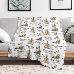 Lofaris Personalized Baby Blanket for Boy Custom Woodland Animals Deer Bear Forest Theme Nursery Decor Swaddle