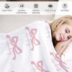 Lofaris Personalized Baby Blanket for Girl Custom Pink Bows Pattern Coquette Aesthetic Nursery Swaddle Gift