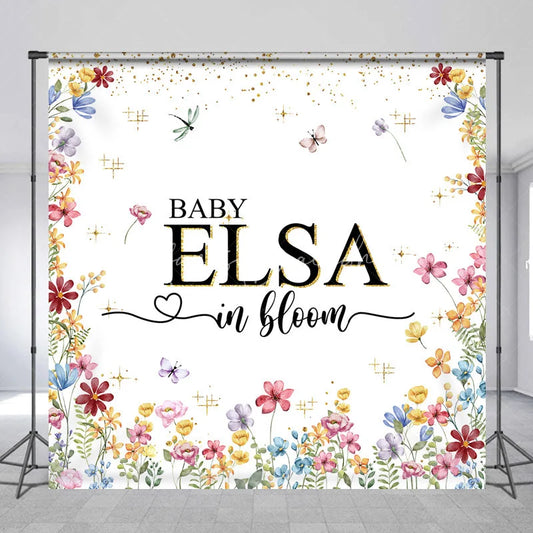 Lofaris Personalized Baby in Bloom Shower Backdrop Wildflower Floral Butterfly Garden Party Decor for Girl