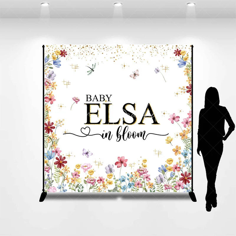 Lofaris Personalized Baby in Bloom Shower Backdrop Wildflower Floral Butterfly Garden Party Decor for Girl