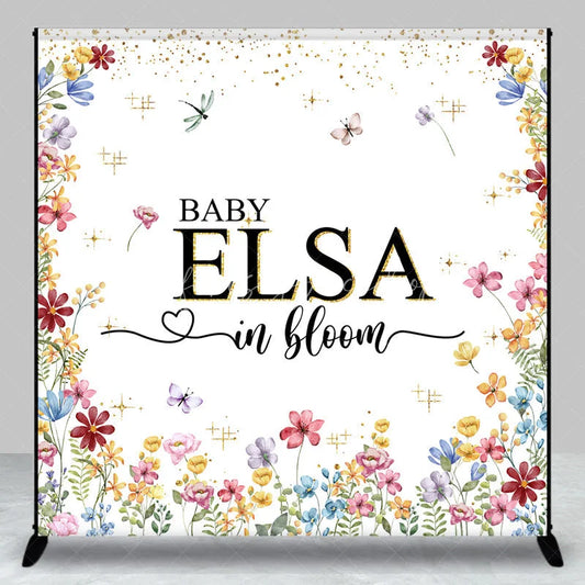 Lofaris Personalized Baby in Bloom Shower Backdrop Wildflower Floral Butterfly Garden Party Decor for Girl