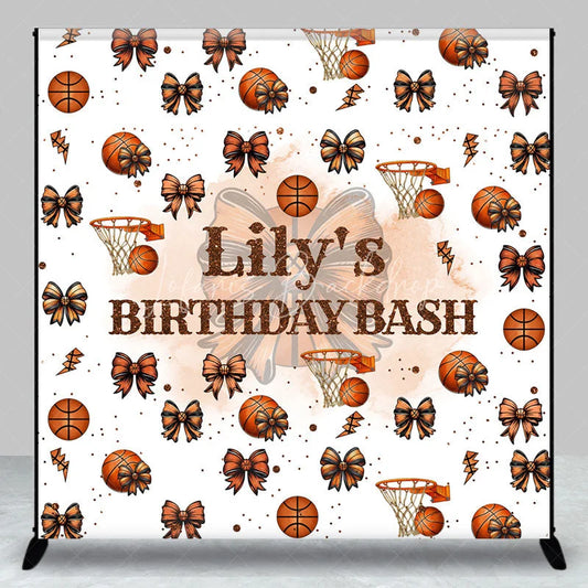Lofaris Personalized Basketball and Bows Birthday Backdrop A Sweet Little All Star is on the Way Custom Name Sports Party